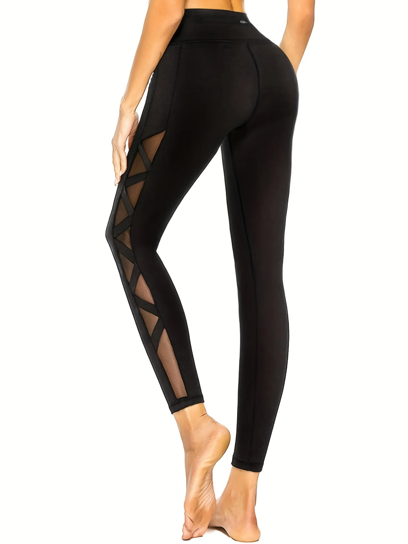 Women's Yoga Pants with Mesh Panels, Tight-Fitting, Butt-Lifting, Ballet-Style Training Fitness Pants, Quick-Dry, High-Elastic, Suitable for Outdoor Running and Sports