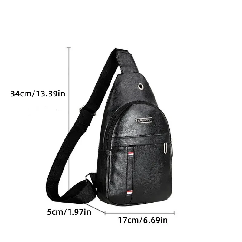 Black PU Material Simple Retro Fashion Men Crossbody Bag Sling Bag