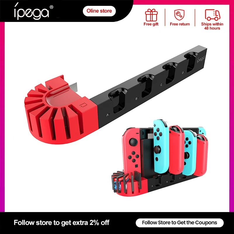 

Ipega Joy Con Charger 4 Port Controller Stand Gamepad Charging Dock Station For Nintendo Switch OLED Holder Card Slots