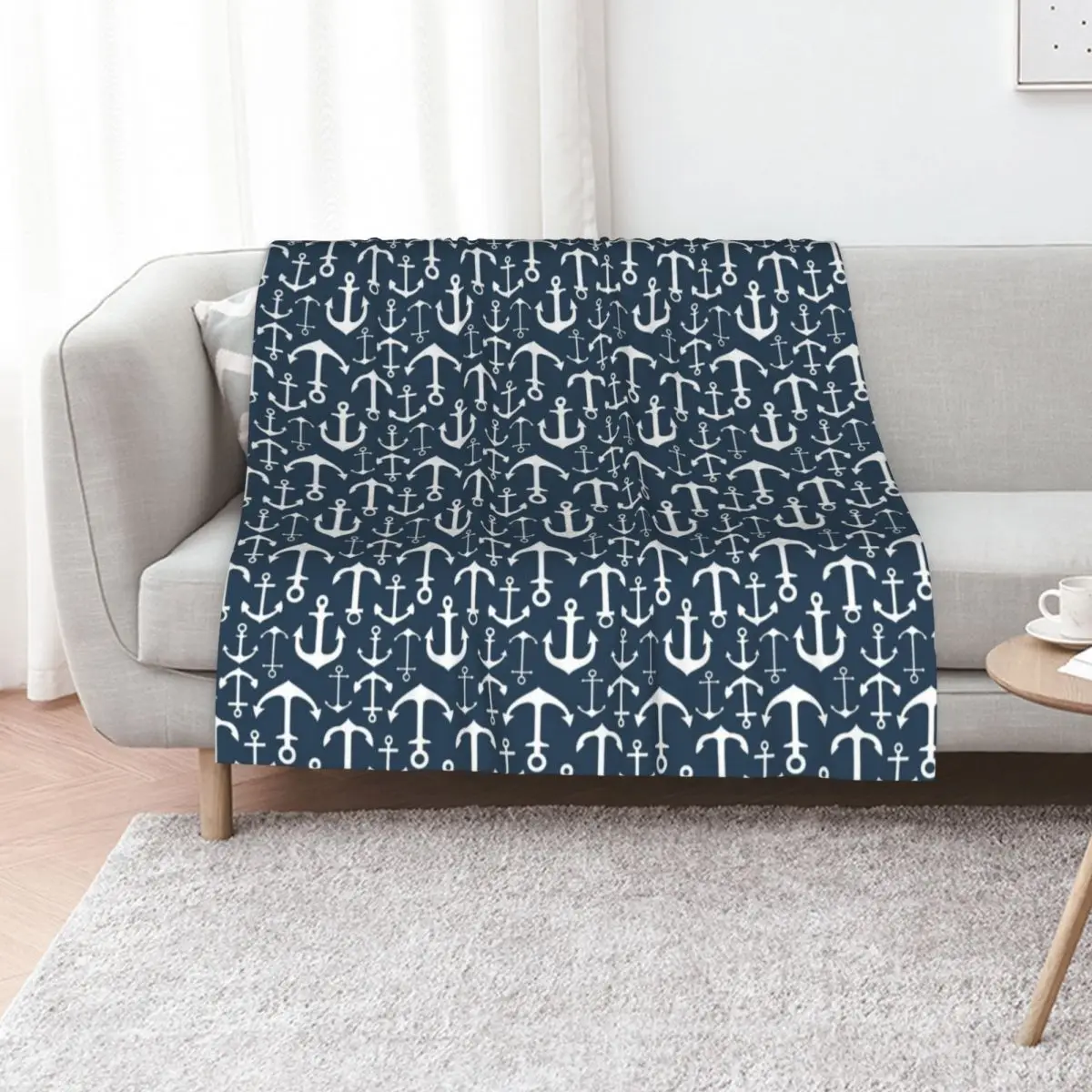 

Anchors on Navy Throw Blanket decorative For Sofa Thin Luxury Thicken bed plaid Blankets