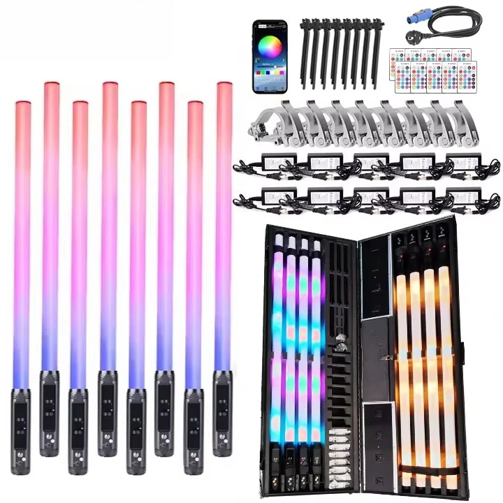 Wireless 360° RGB LED Tube Light Outdoor IP65 Battery DMX Rgb Tube Light LED Pixel Tube Light Bar Stage Lights With Flight Case