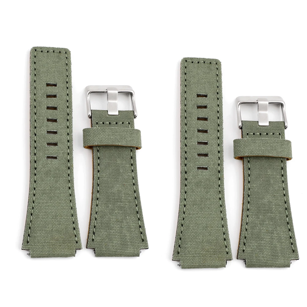 

Handmade Nylon Canvas Green Watchband Quick Release Watch Strap 24mm Wristwatch Soft Fabric Bracelet With Silver Pin Buckle