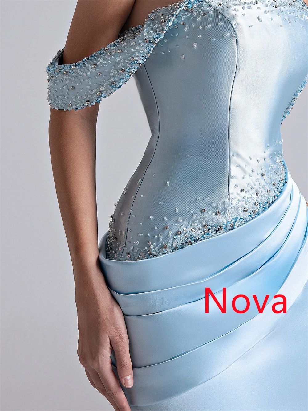 Vestidos de celebridades de satén azul elegantes de sirena personalizados, encantador vestido de noche con hombros descubiertos, vestidos sexis para ocasiones especiales