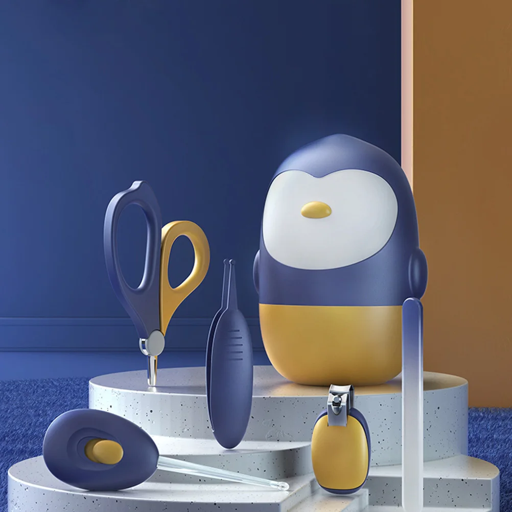 

1Set Baby Nail Clipper 5 in 1 Grooming Kit with LED Ear Spoon Nail Scissors File Tweezer for Newborn Infant Toddler Purple