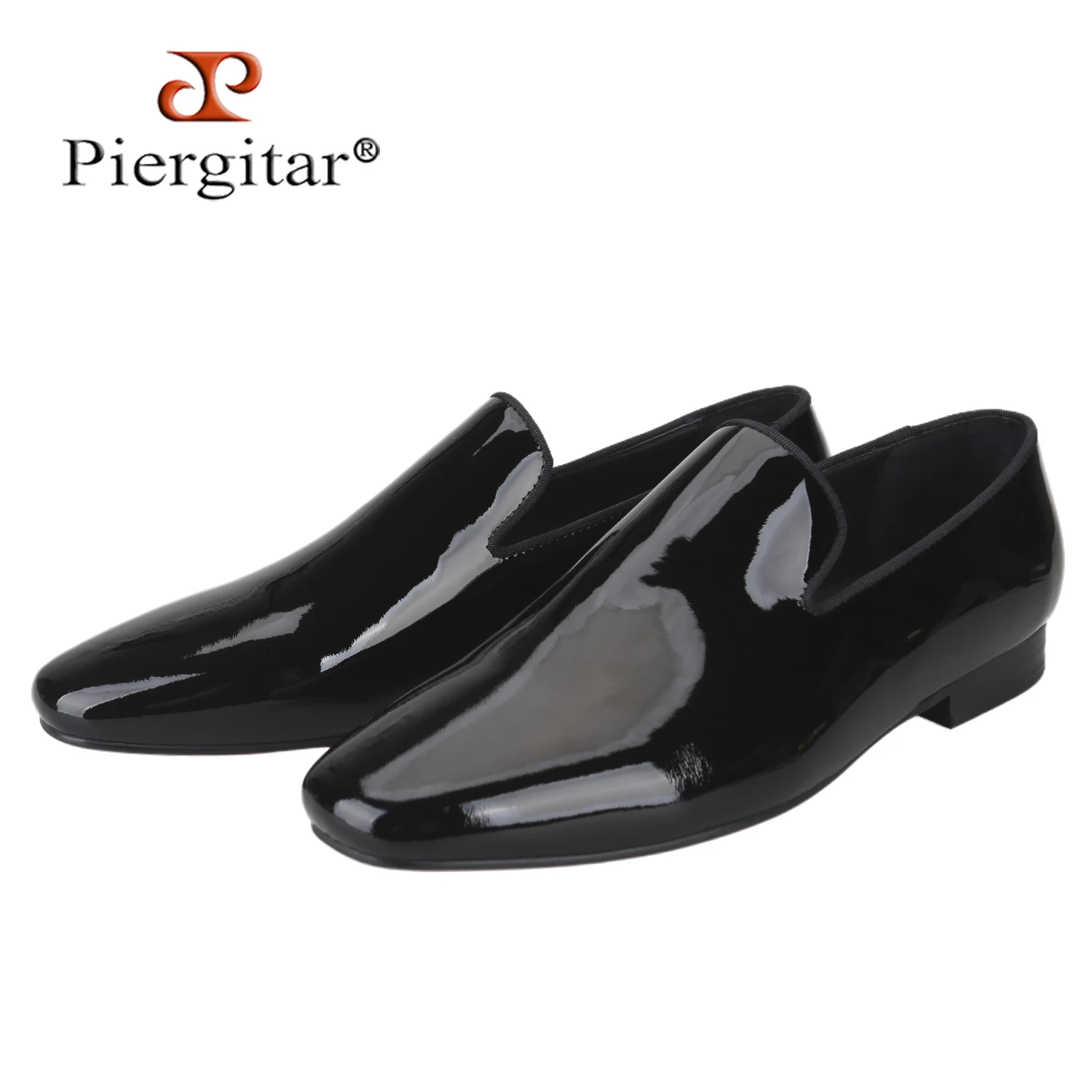 Piergitar Luxurious Plain Model Patent Leather Slip-On Shoes For Party/Wedding Wear Handmade Men's Dress Shoes Red Sole Loafers