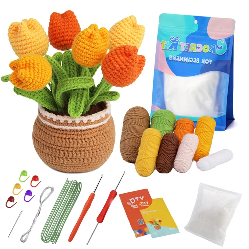 Kit uncinetto tulipano fai da te Kit completo all'uncinetto con ferri da maglia bambola di peluche facile