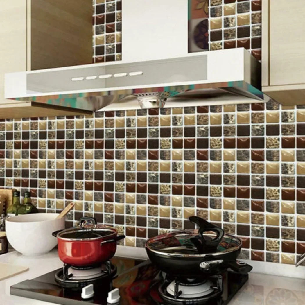 20pcs 3D Mosaic Tiles Wall Sticker Transfers Waterproof Simulation Wall Sticker Printed Covers For Kitchen Cupboard Wallpaper