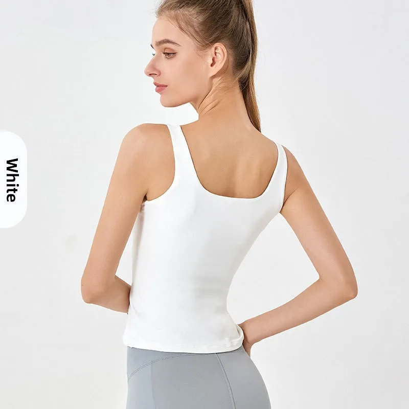 2026 New U‑Neck Double‑Layer Tank Top Women High Elastic Long Built‑in Bra Sleeveless Yoga Gym Casual Outer Top image 6