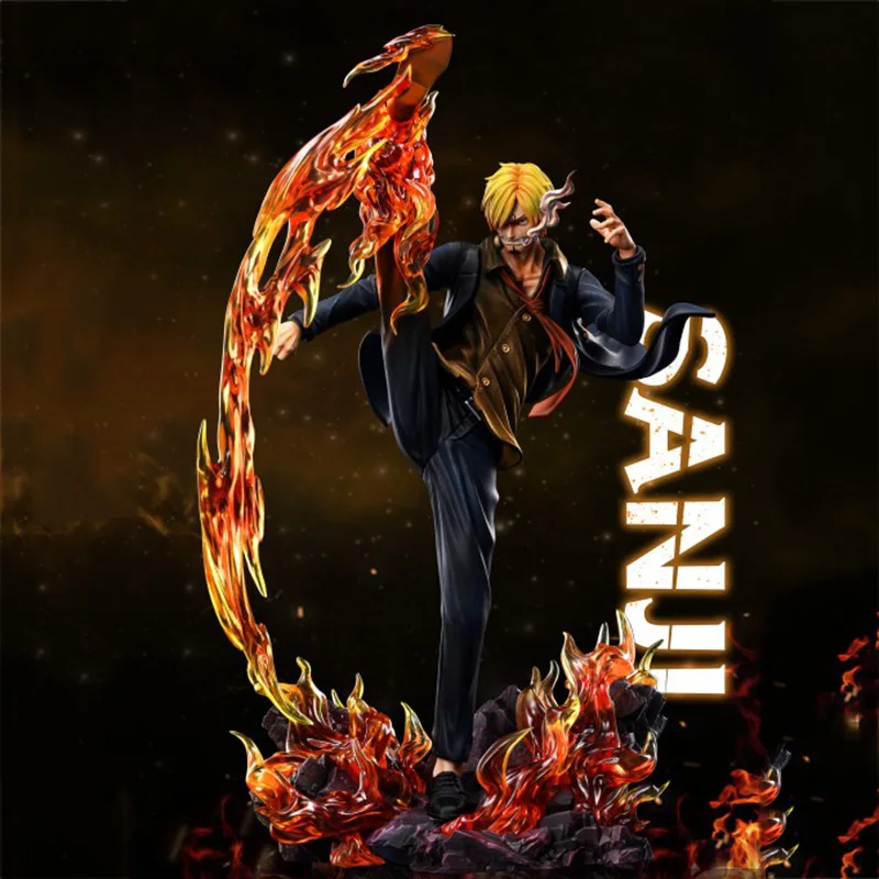 One Piece Figures Sanji Action Figure 30cm Statue Anime PVC Fire Battle Version Sanji Vinsmoke Model Collection Doll Toys