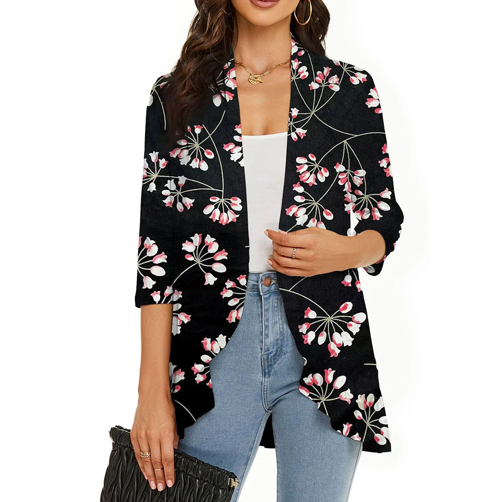 2024 Spring Jackets Women Basic Jacket Cardigan Causal Half Sleeve Print Windbreaker Lightweight Woman Jacket Coat Veste Femme