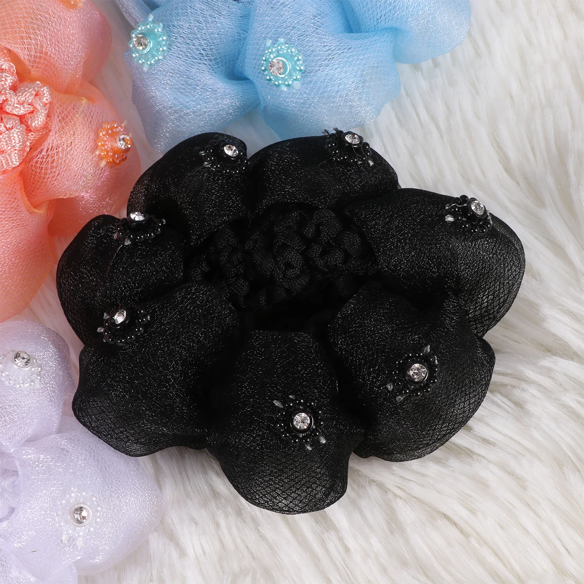 

5pcs Snood Headflower Net Elastic Hair Nets For Dancing Performance Stage Headdress Summer Breathable Hair Accessories