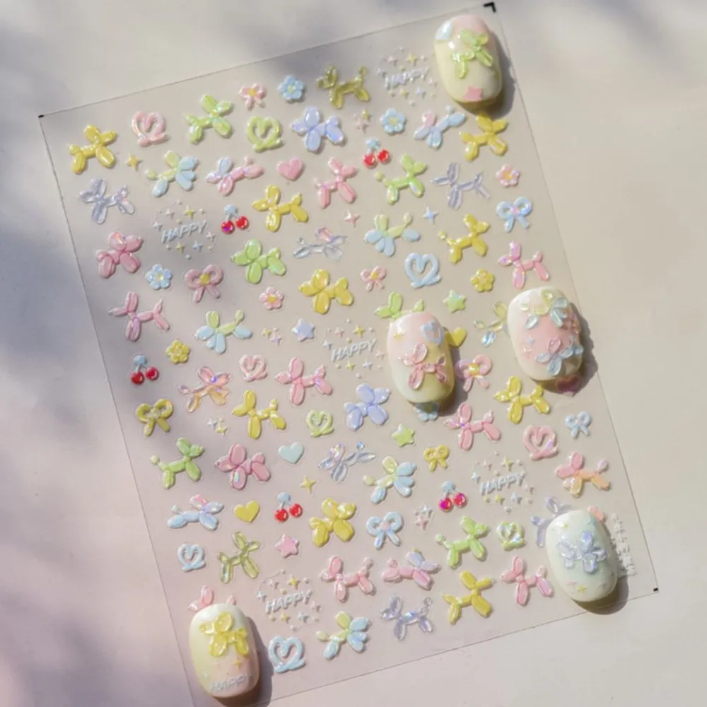 Pegatina para uñas de perro con globo de gelatina en relieve 5D, pegatinas deslizantes de flores con lazo colorido para cachorro, pegatinas autoadhesivas para decoración de uñas con globos