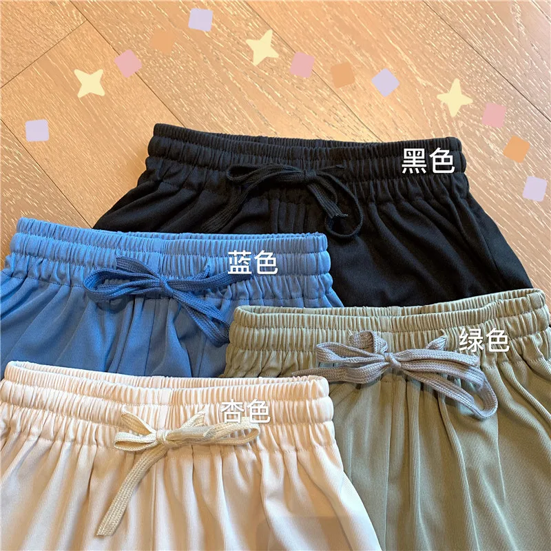 Pantalones cortos informales de seda de hielo para mujer, Shorts holgados de cintura alta, ropa de calle de verano