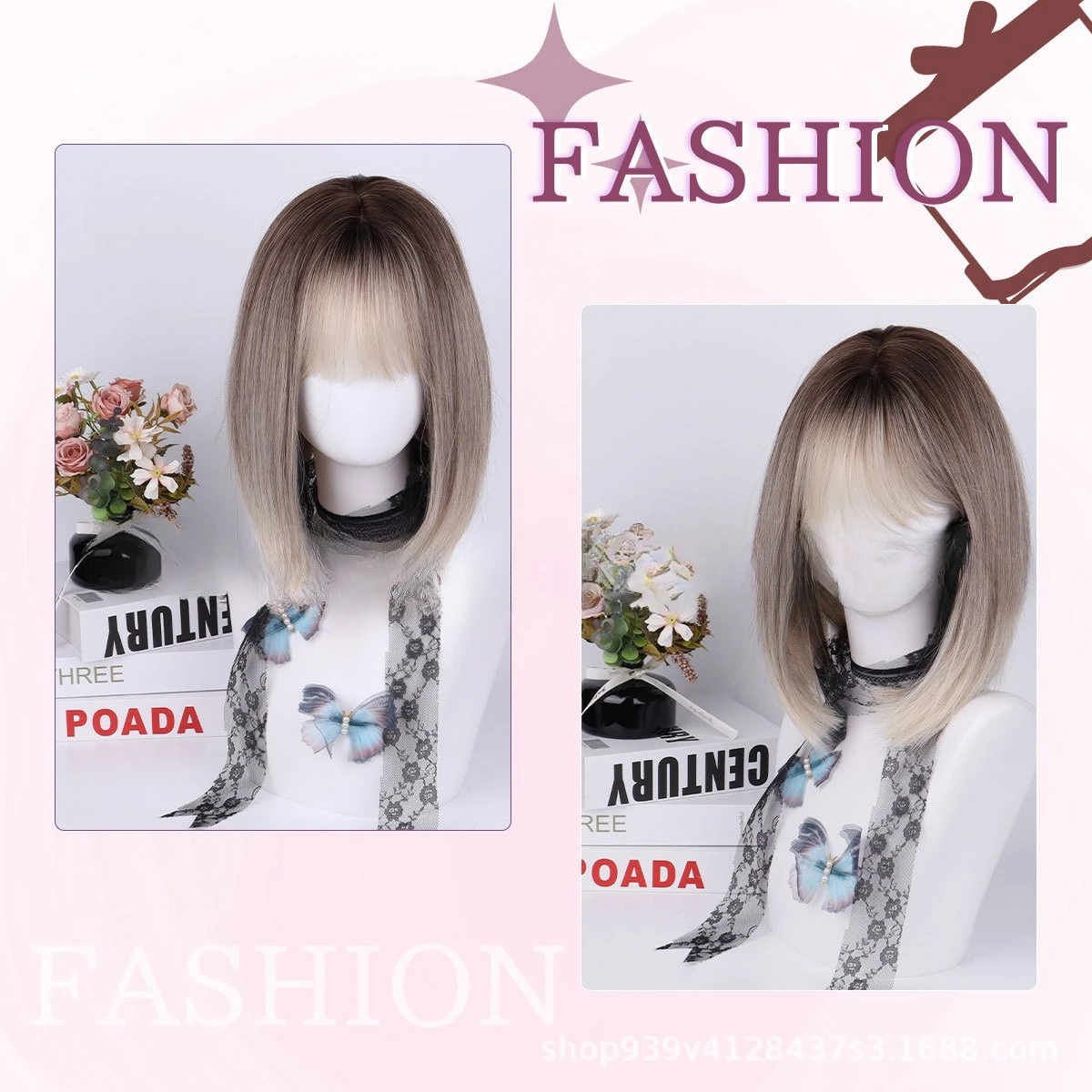 

European and American dyeing bobo wig cover women's European and American short hair Qi bangs BOBO short straight hair gradual c