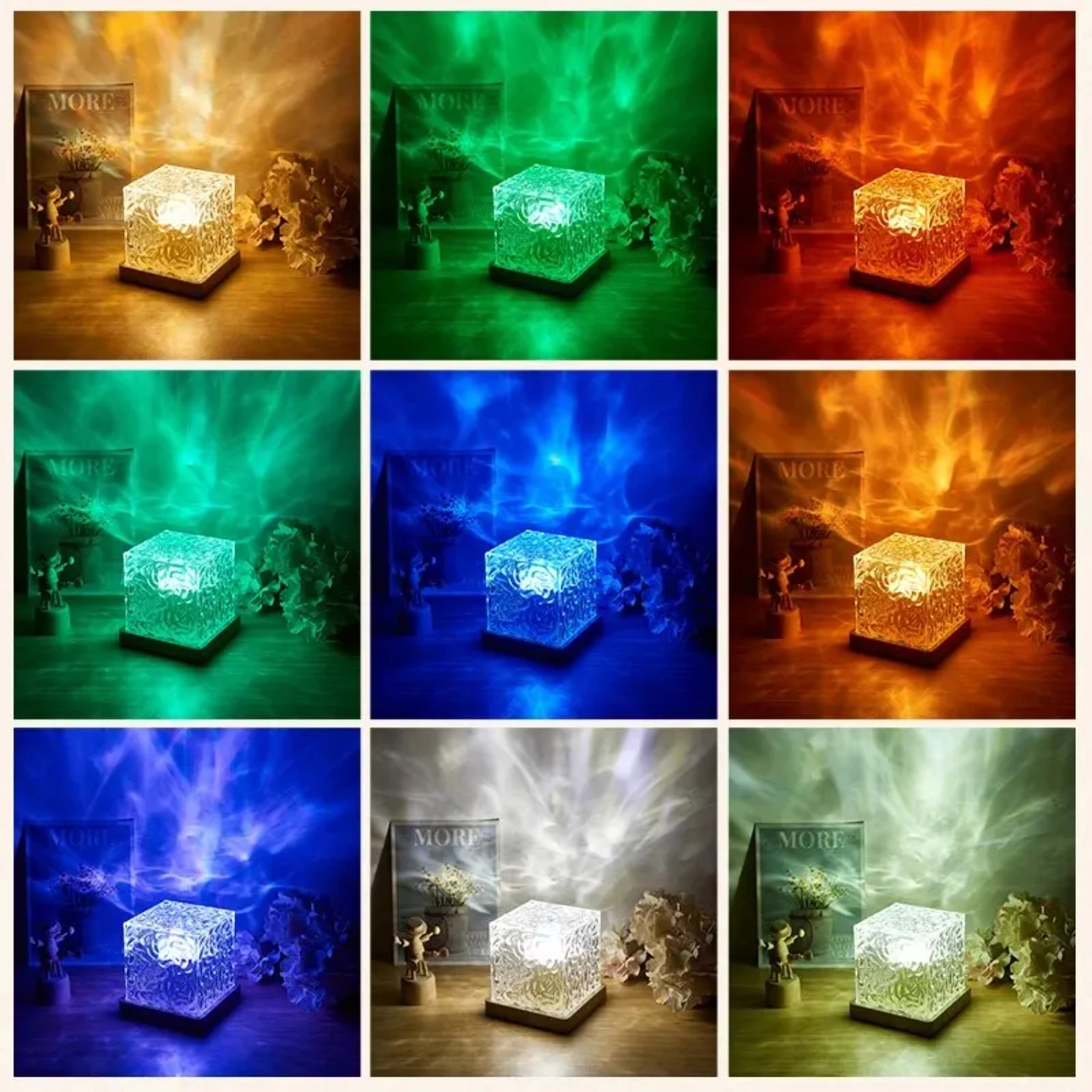 

Creative Styles Rotating Water Ripple Night Light Block Ambient Star Projector Crystal Lamp Unset Lights Room Decorations
