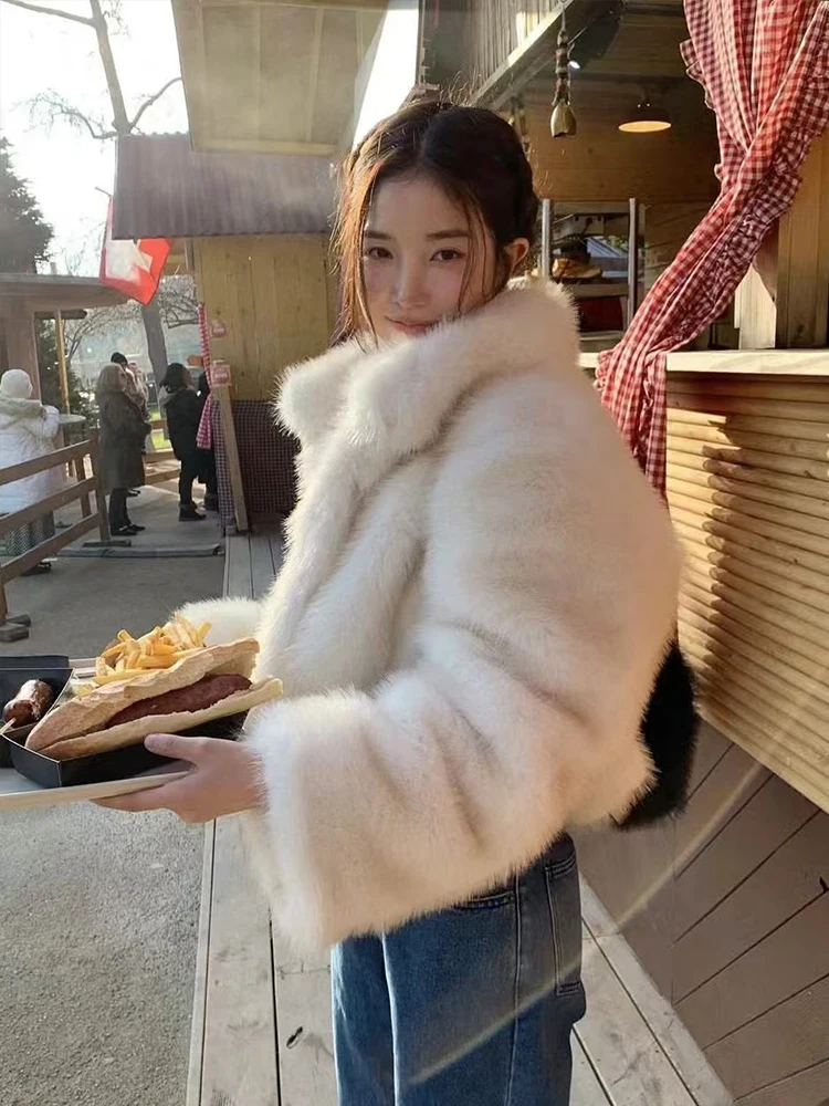 따뜻한 여성용 모사 썸바른넷 인조 모피 코트 루즈핏 레이어링 탑 라운드 넥 롱 소매 버튼 클로저