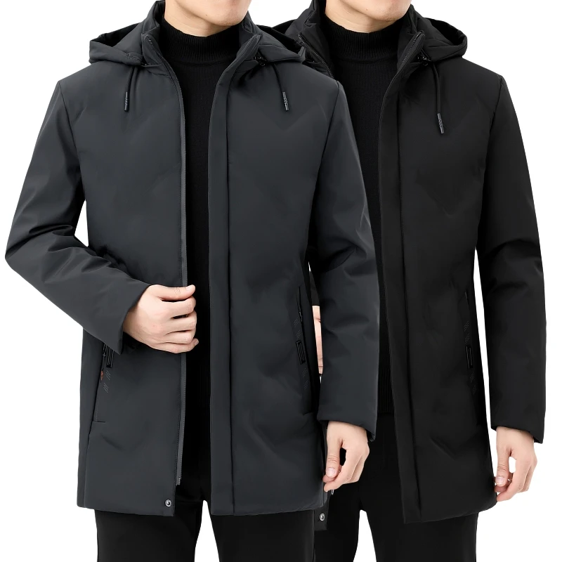 Casual Men's Mid-Length Hooded Cotton-Padded Jackets 2025 Winter Outwear Loose Thicken Warm Parkas Windproof Down Coats Clothing