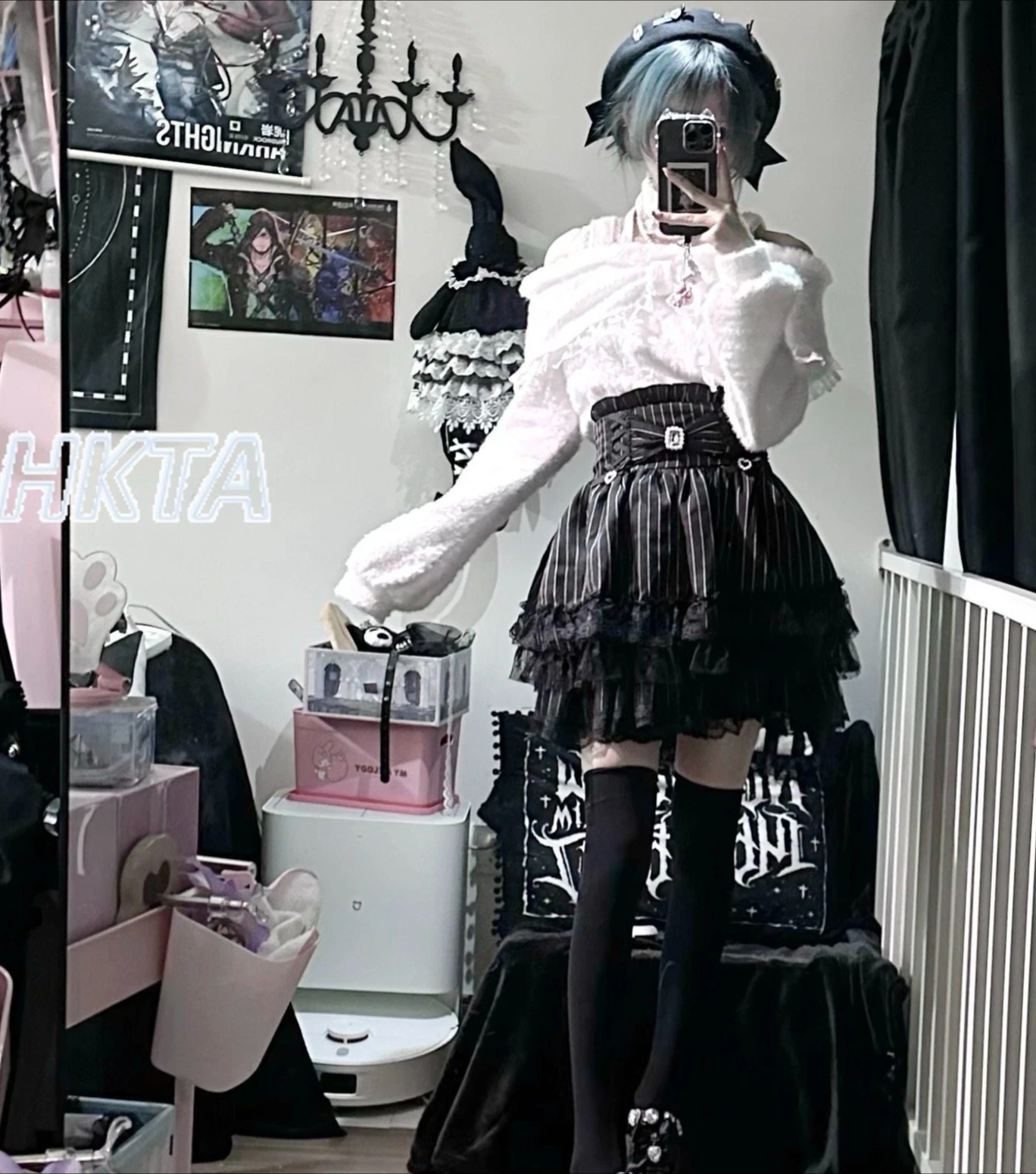 

Japanese Mass Produced Lace Stitching Lolita High Waist A Line Skirts Autumn Winter Commuter Bow Striped Cake Black Skirt Women