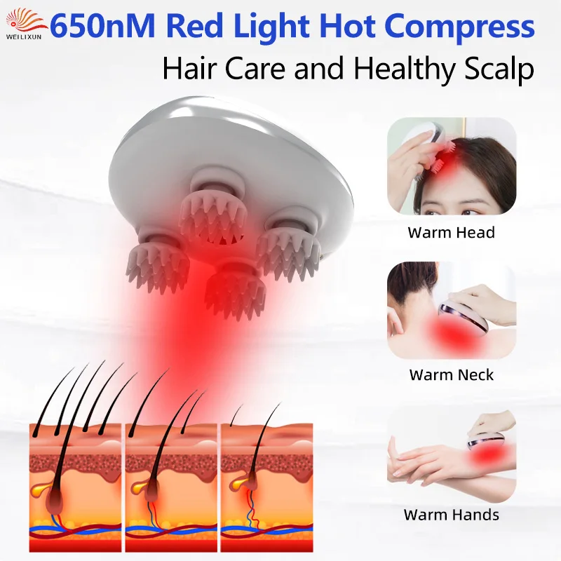 

Small Portable Scalp Massagers Hot Compress Red Light Massage Waterproof Stress Relief Head Spa Massage Vibration Kneading