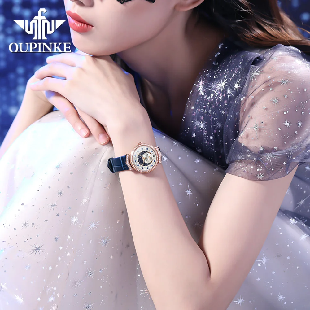 OUPINKE 3218 Luxury Womens Watches Swiss Quartz Movement Wristwatch Waterproof Diamond Dial Bracelet Set Watches Gifts Reloj
