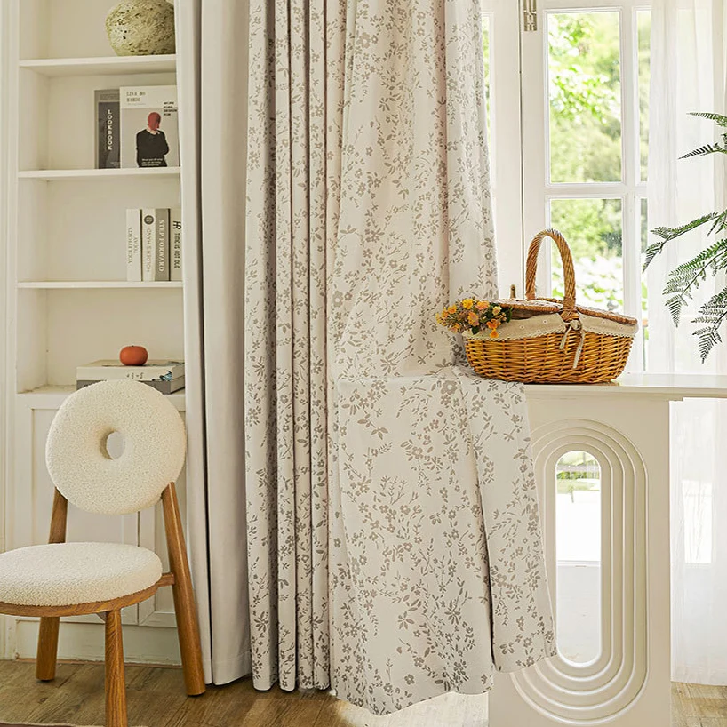 Chenille Jacquard Curtains Luxury Pastoral Small Floral Blackout Curtains for Bedroom Insulation 1300g Thickened Grommet Curtain