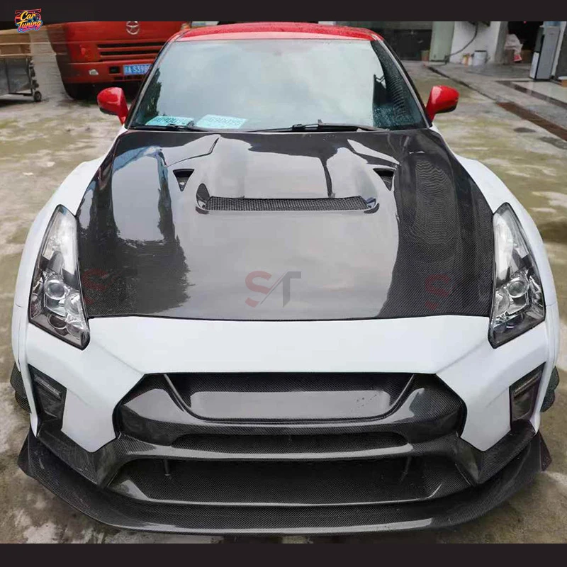 Suitable for Nissan GTR R35 semi-carbon body kit, carbon fiber hood, fiberglass bumper, rear spoiler, rear lip, and mud flaps