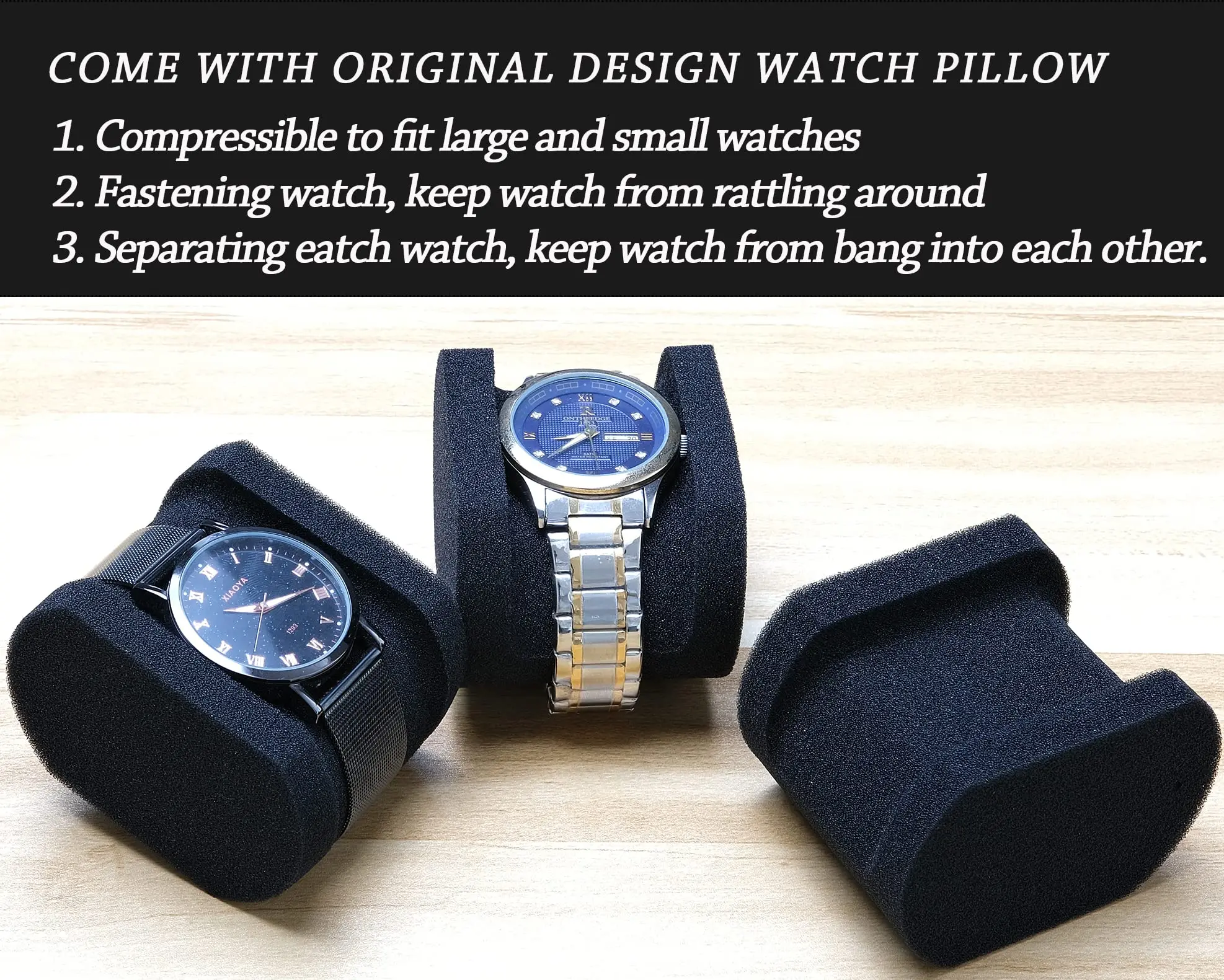 حقيبة سفر لساعة من النايلون الأسود مكونة من 5 فتحات - منظم تخزين واقٍ مع وسادة ساعة وخزانة عرض وحامل للساعة