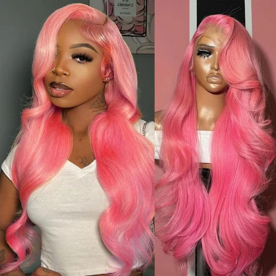 Pink Human Hair Wig Body Wave Lace Front Wig 13X6 Hd Lace Frontal Wig 230 Density Brazilian Hair 40 Inch Colored For Black Women