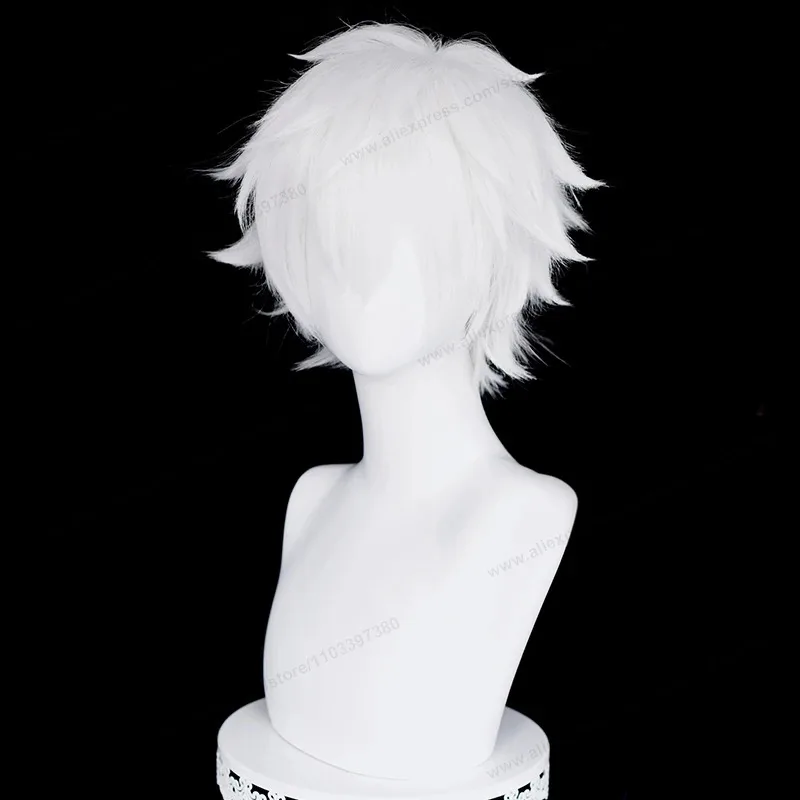 Peluca de Cosplay Lu Guang, 30cm, pelo corto, rizado, plateado, blanco, para hombre, pelucas sintéticas resistentes al calor de Anime, 5;d'2.y;8'