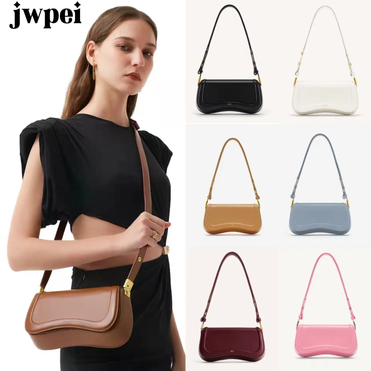 

2026 JW PEI Unisex Small Shoulder Bag Women's Black Underarm Commuter Bag