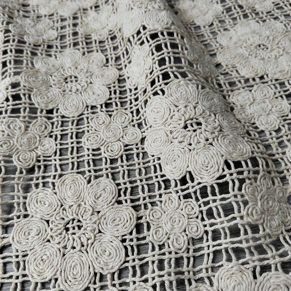 High Quality Beige Knit Lace Coiled Rope Embroidery Fabric Dress DIY Clothing Sewing Fabric African Nigerian Party Dress