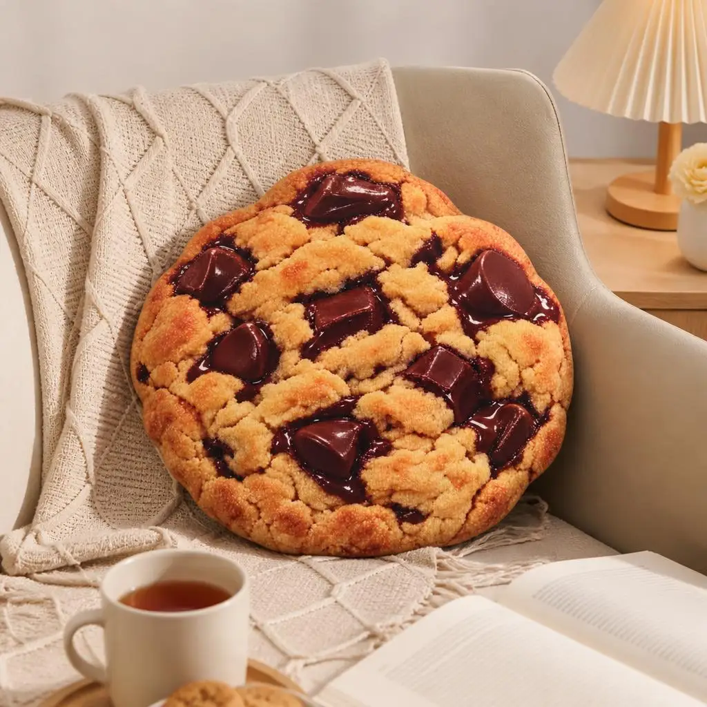 Chocolate Chip Cookie Shaped Plush Pillow Realistic Dessert Cushion Stuffed Throw Pillow for Sofa Bed Home Decor Food Gift