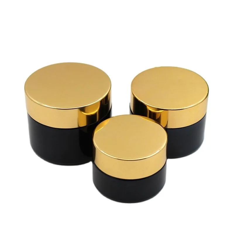 10pcs 20g 30g 50g Face Cream Jar Black Empty Facial Mask Pots Body Lotion Skincare Shiny Gold Lid Cosmetic Glass Cream Container