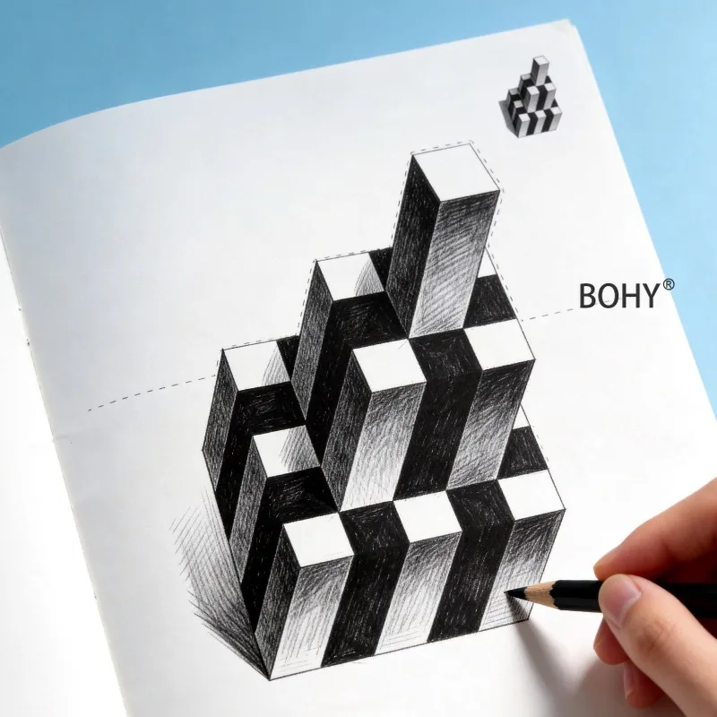 1 Space Illusion Description Coloring Book, Include Penrose Steps, 3D Fonts, Wall Breaking Animals and Other Themes, 16 Pages