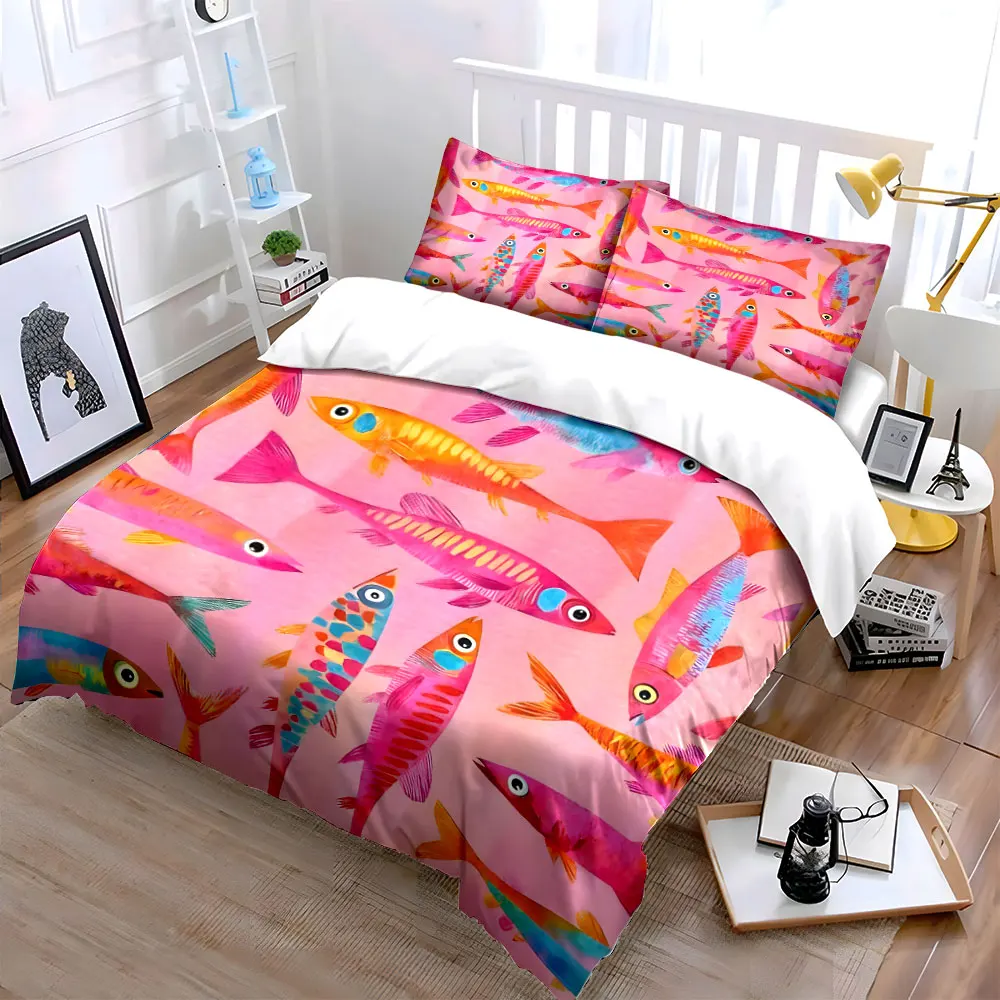 

Colorful Fish Pattern Decor Set Exquisite three-piece bedding set gift for kids and adults