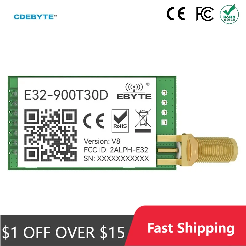 LoRa Wireless Module 868/915MHz E32-900T30D V8 Support Air-Wake up DIP 100mW  Long Range Wireless Module Transceiver