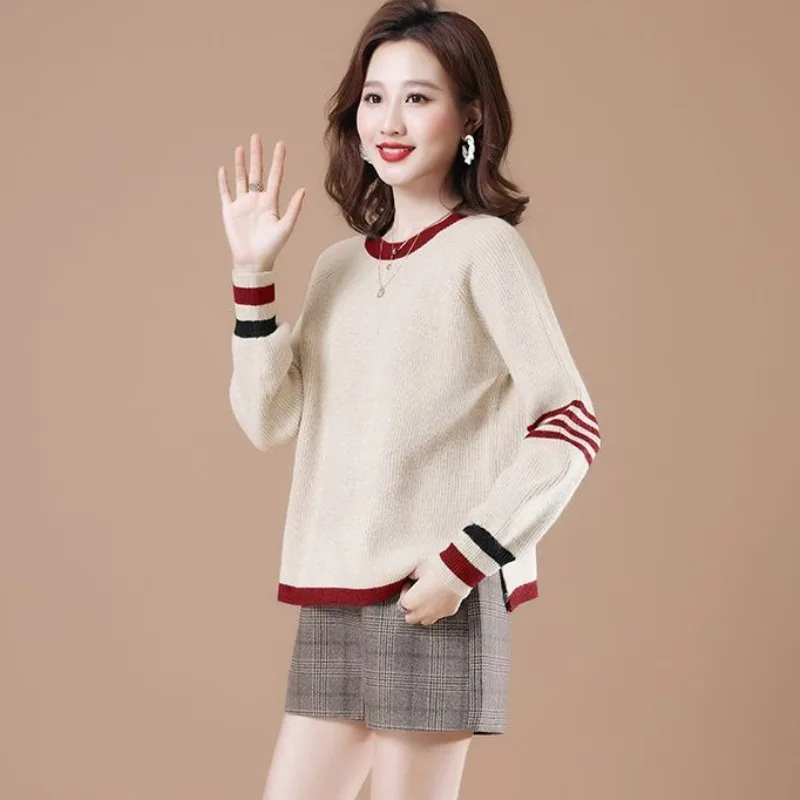 Round Neck Large Size Women's Knitwear Temperament Leisure Loose Sweater 2024 New Female Korean Style Fashion Bottoming Shirt