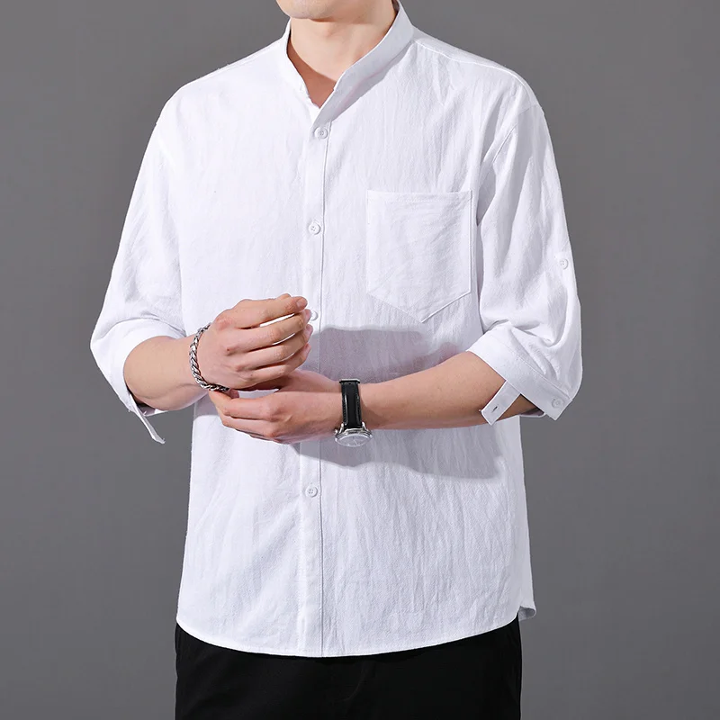 Summer Thin Comfortable Breathable Men's Half Hemp Shirt 2022 New Top Cotton Linen Casual Classic Men Dress