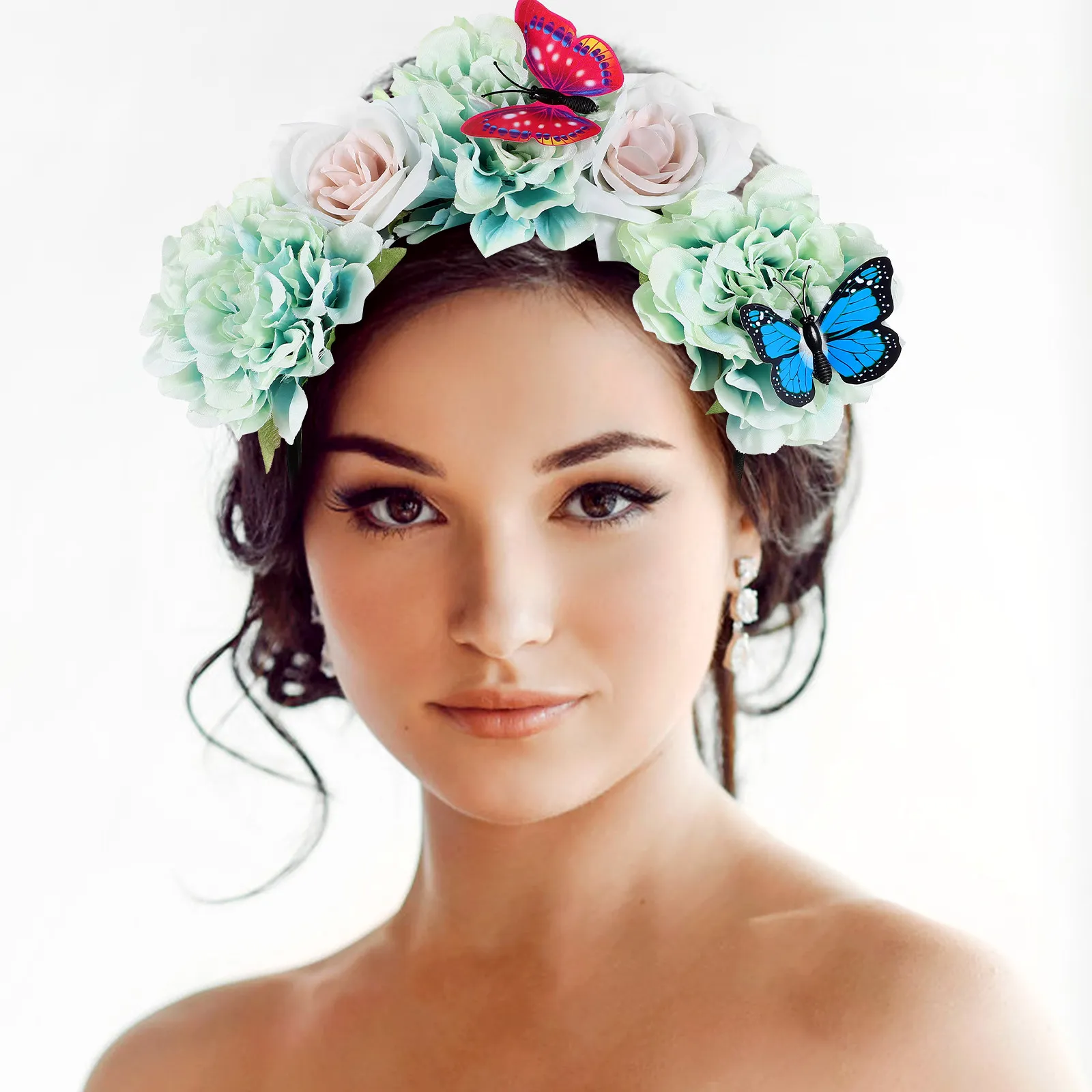 

Butterfly Headband Floral Simulated Rose Butterfly Decorations Soft Comfortable Cloth Stretch Party Headband Hair Accessories
