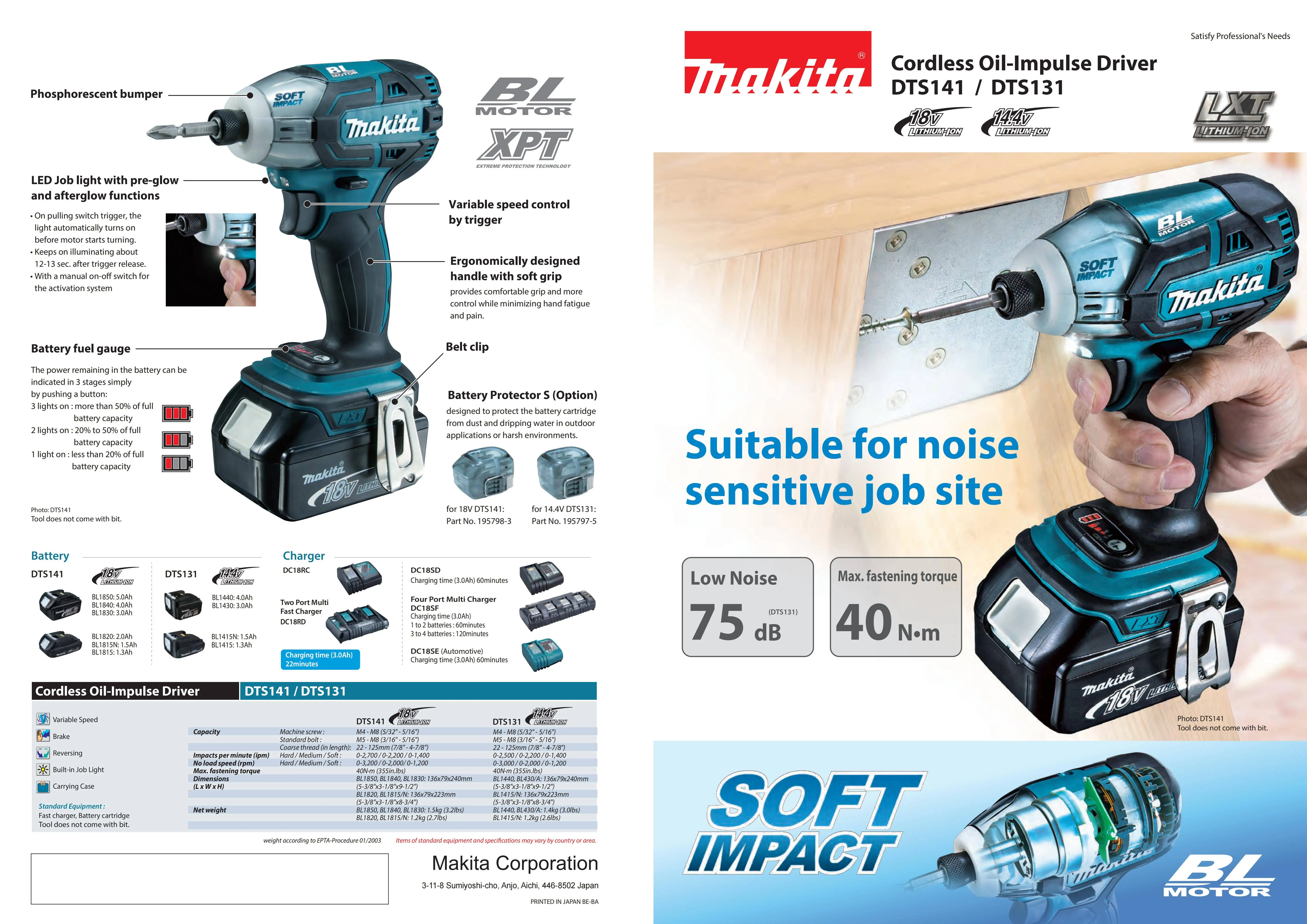 Makita DTS141Z Brushless Cordless Oil-Impulse Impact Driver LXT 18V Lithium Power Tools 40NM