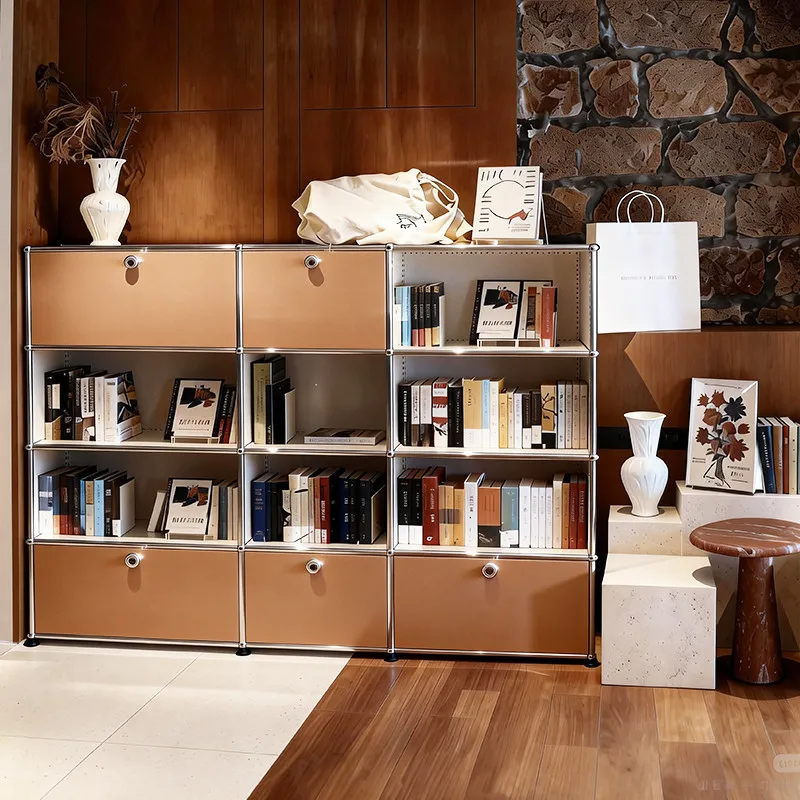 

Medieval style module metal combination floor storage bookshelf study cabinet
