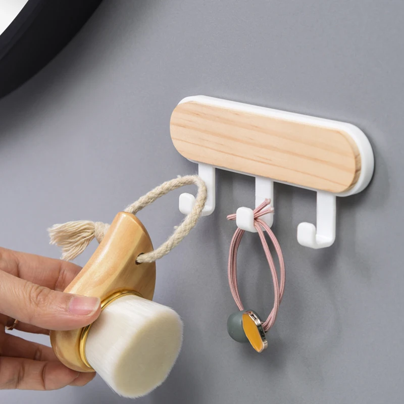 1Pcs Strong Self Adhesive Door Wall Hangers Hooks ABS Wood Hat Racks Key Hanger Wall Organizer Kitchen Bathroom Accessories