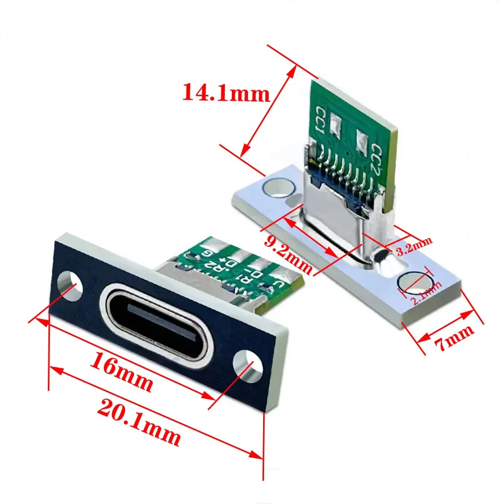 2/5/10pcs 6Pin USB C Female Connector Panel Mount Jack TYPE-C Charging Port of Solder Wire Type Socket With CC1/2 Fixing Plated image 2
