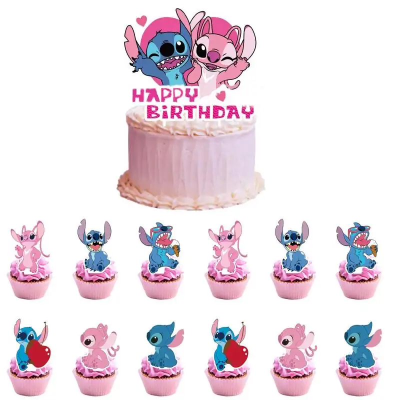 Stitch Disney Cake Card Birthday Party Decoration Anime Cake Flags Lilo & Stitch Party Power Strip Birthday Cake Decoration