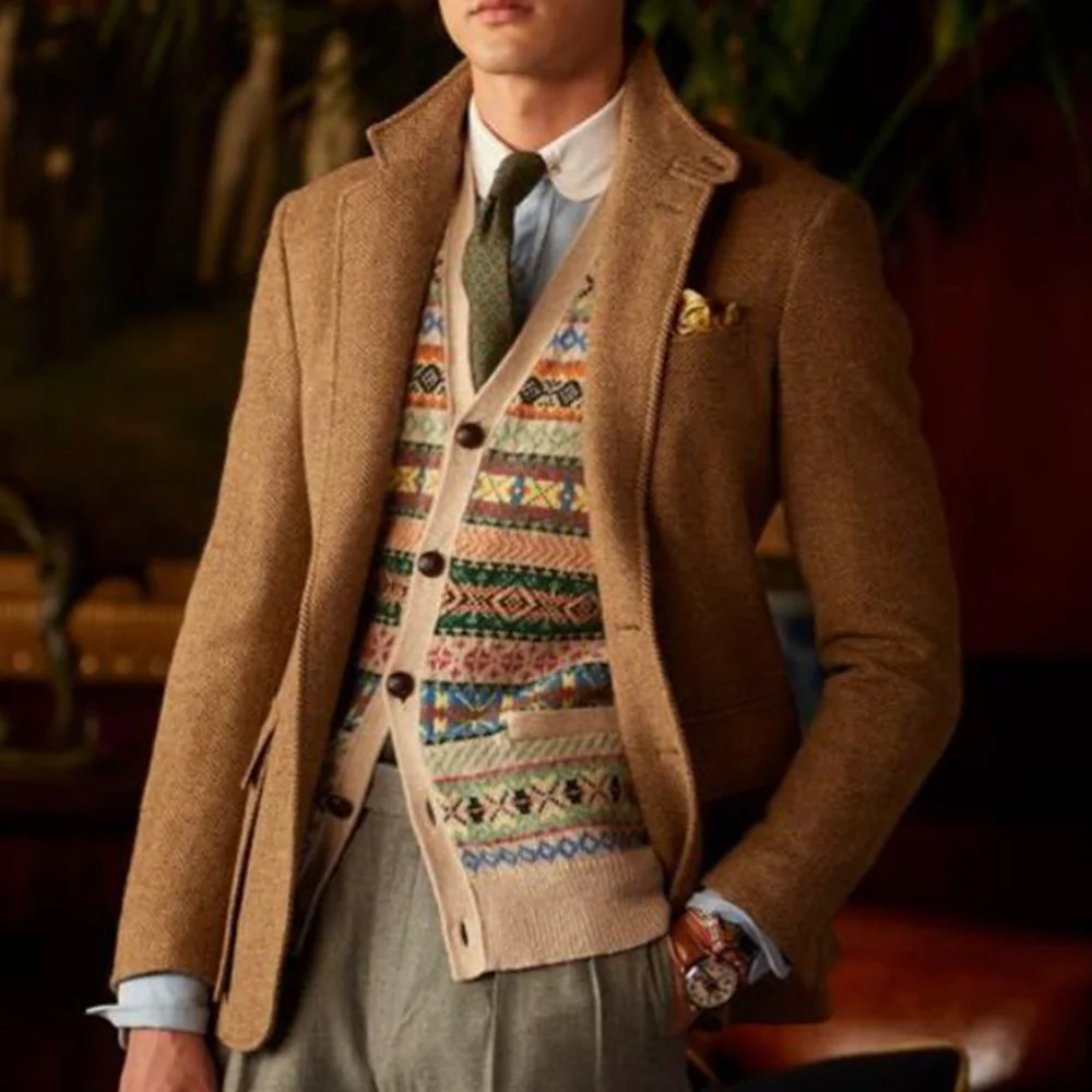 

Mens Wool Blazer Single Breasted Tuxedo Jacket Business Suit Elegant Slim Fit Waist Casual Jacket Fashion Comfortable Formal Wea