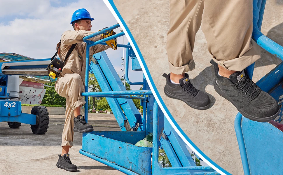 FitVille Wide Work Boots for Men Composite Indestructible Steel Toe Protect Safety Boots Anti-slip High Top Work Shoes for Men