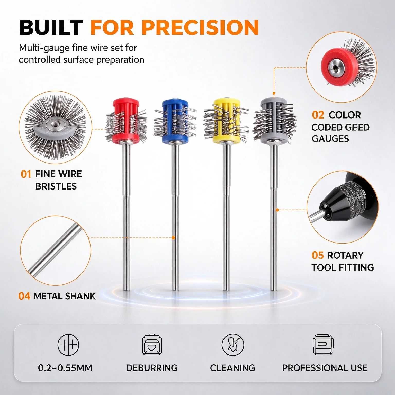 Fine Wire Polishing Brushes Set 0.2-0.55mm For Jewelry Metal Polishing Deburring Cleaning  Rotary Tool Accessories Jewelry tools
