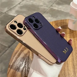 Personalised Customized Name Case For iPhone 14 13 12 11 15 16 Pro Max Initials Leather Soft Plating Bumper Cover 16 15 Pro Max