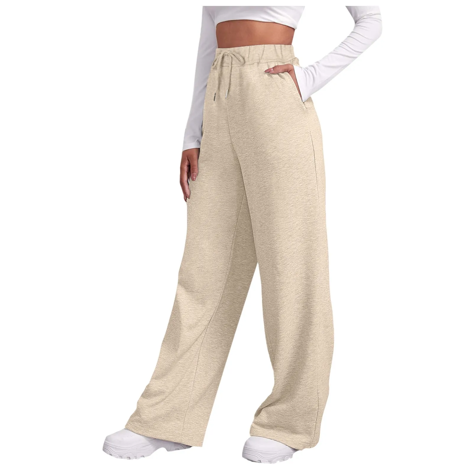 

Fashionable women's solid color casual sports pants, versatile for outdoor travel and camping, wide leg straight leg pants