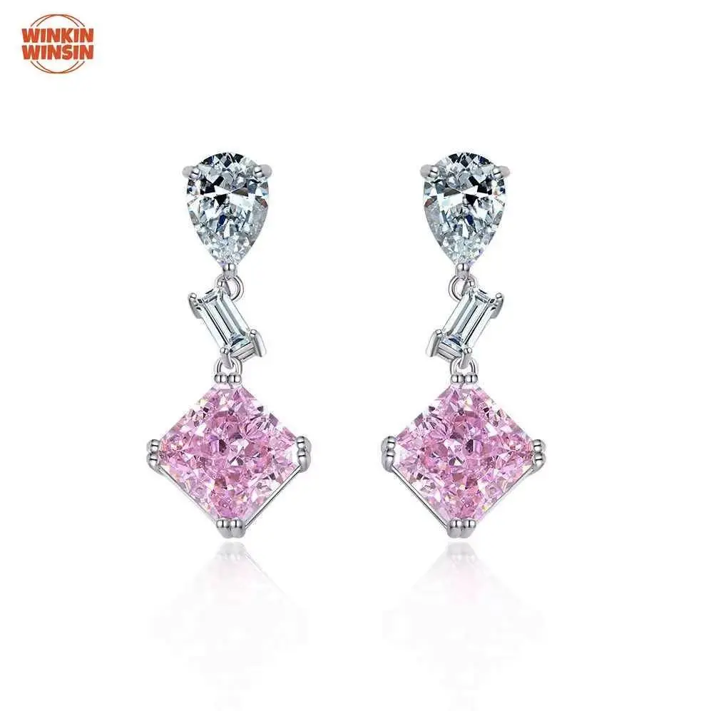 

Winkin Winsin S925 925 Sterling Silver Earrings 5 Carat Square High Carbon Diamond Ice Flower Cut Earrings Jewelry